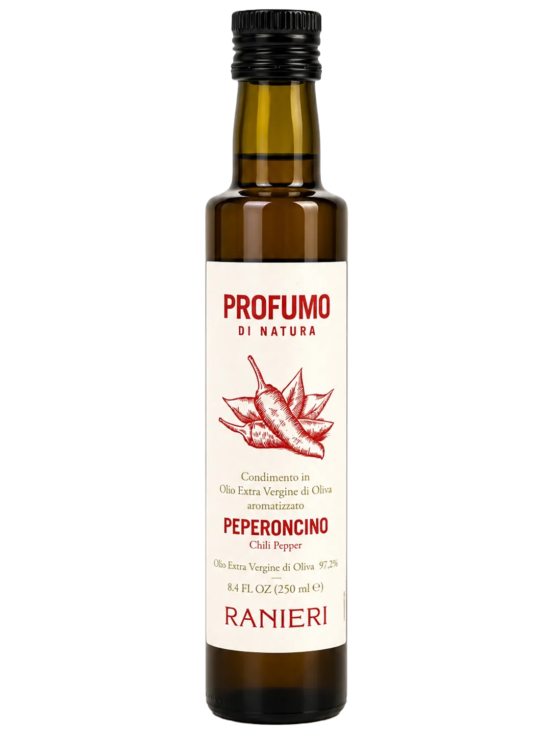 Ranieri Olivenöl mit Peperoncino, aromatisiertes Öl in der Flasche