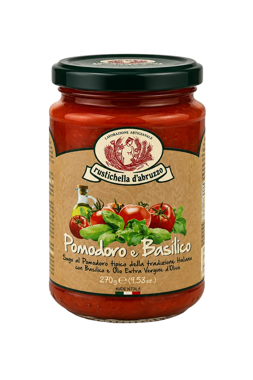 Rustichella d'Abruzzo Sugo Pomodoro e Basilico, Tomatensauce mit Basilikum im Glas